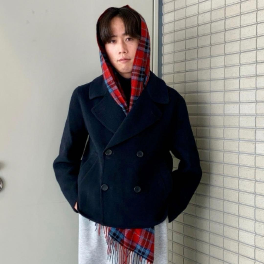 ダブルフェイスショートコートリラックスフィット ネイビー L