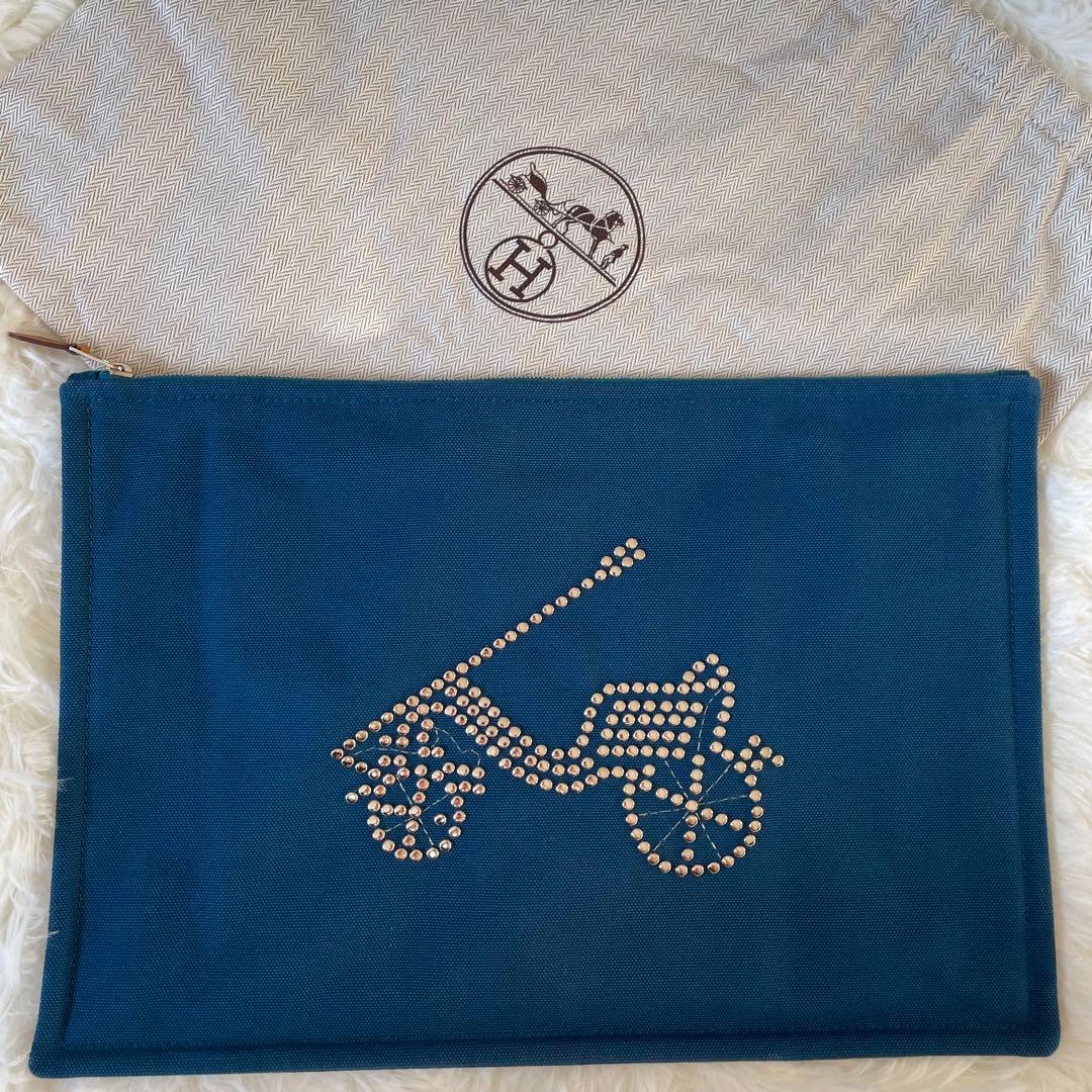 HERMES プティ デュック コットン フラットポーチGM クラッチポシェット