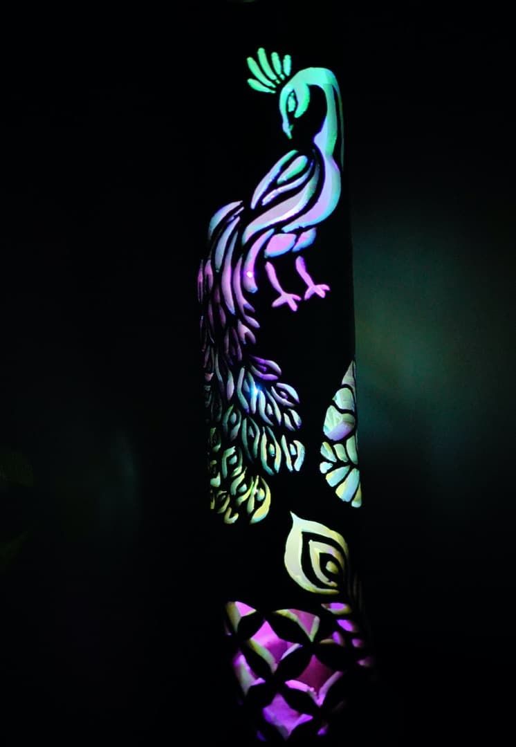 竹灯籠　シルバー　〜〜孔雀〜〜　　揺らぎ炎の灯り　コンセント・電池式両方可