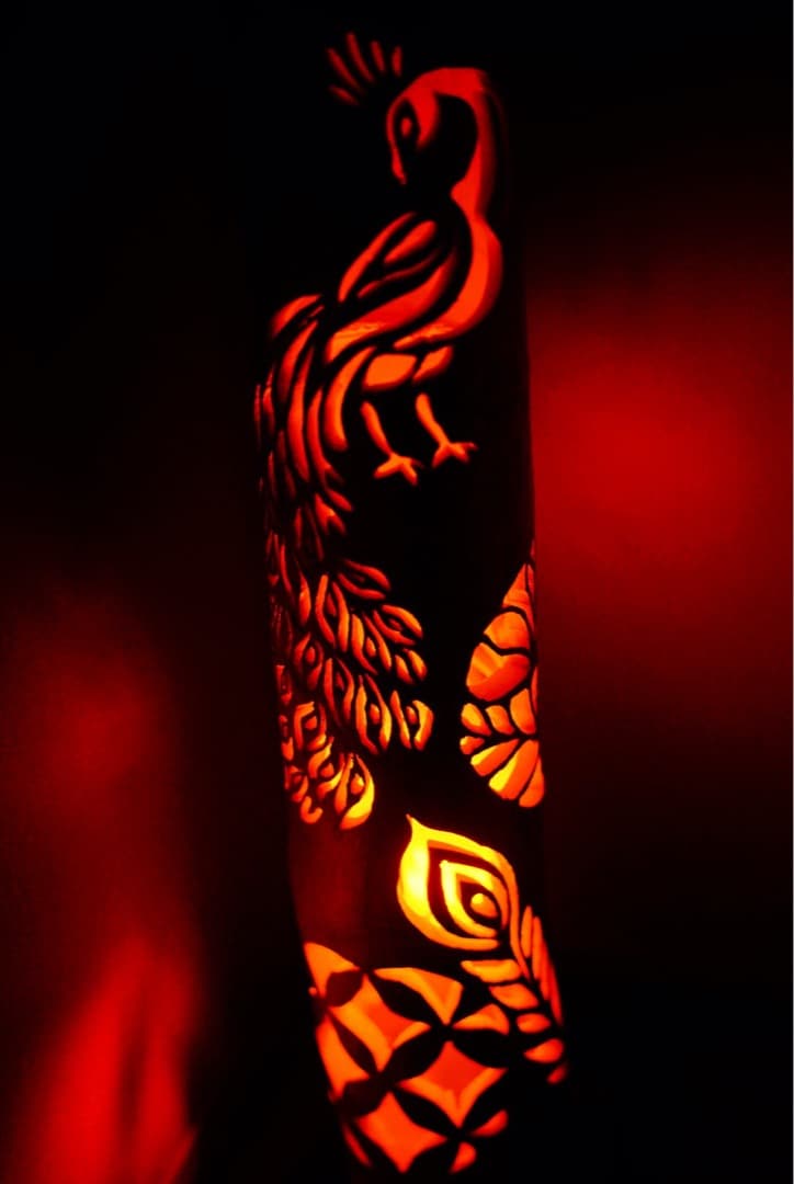 竹灯籠　シルバー　〜〜孔雀〜〜　　揺らぎ炎の灯り　コンセント・電池式両方可