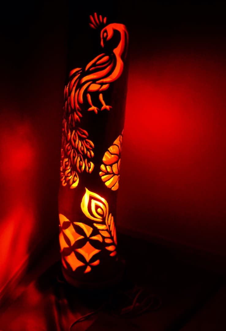 竹灯籠　シルバー　〜〜孔雀〜〜　　揺らぎ炎の灯り　コンセント・電池式両方可