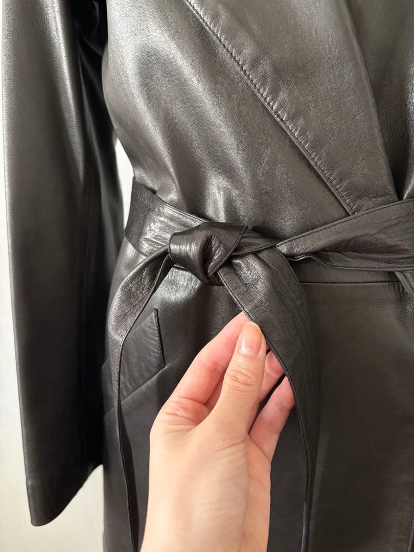 羊革　ラムレザー　本革　ロングコート　アニエスベー　レザージャケット　黒