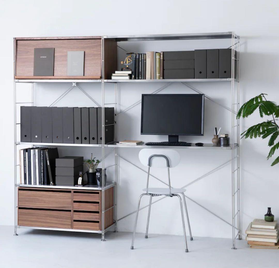 ⭐️超美品⭐️無印⭐️スチールユニットシェルフ⭐️大⭐️ライトグレー⭐️ワードローブバー付