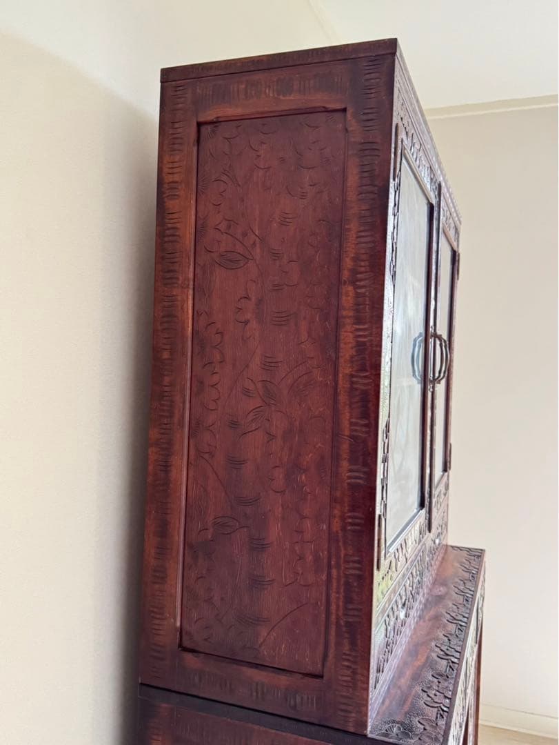 Icchodo 軽井沢彫 桜 彫刻 時代 カップボード　（トップパーツのみ）