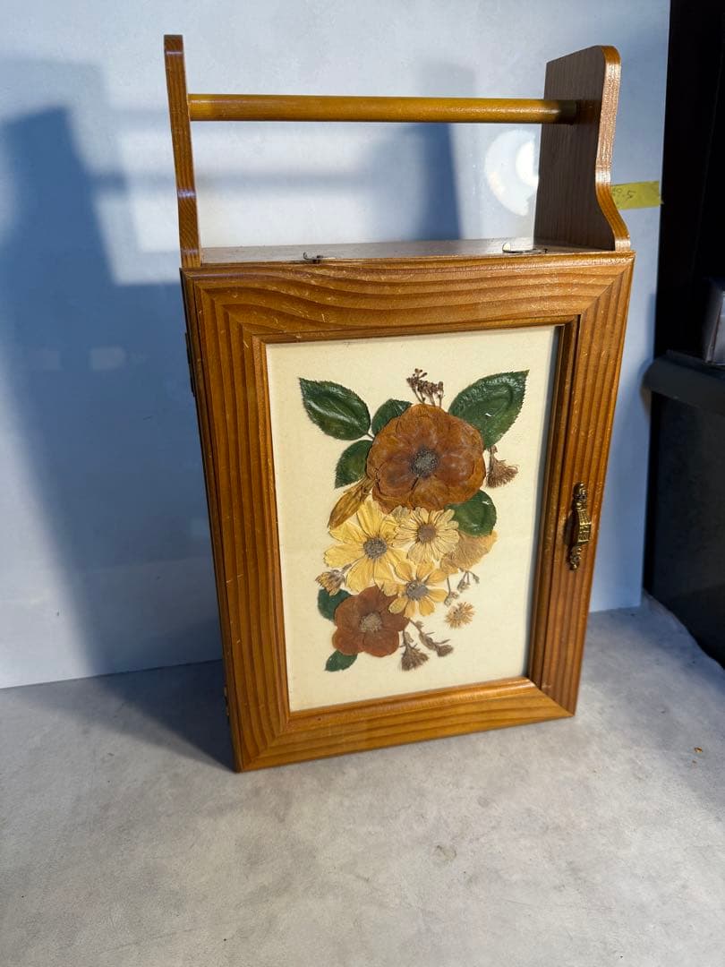 イタリア製 押し花アート 木製ミラー収納 薄型ペーパーオーガナイザー