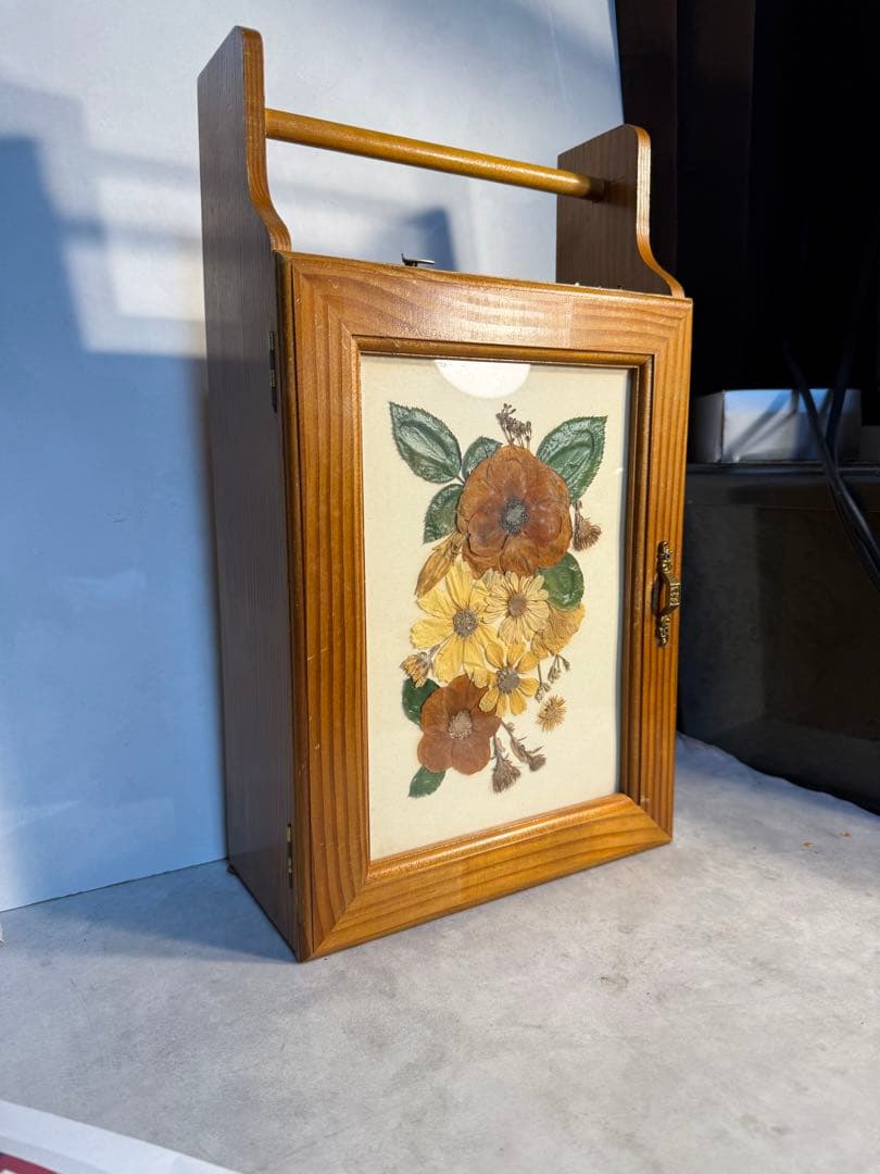 イタリア製 押し花アート 木製ミラー収納 薄型ペーパーオーガナイザー