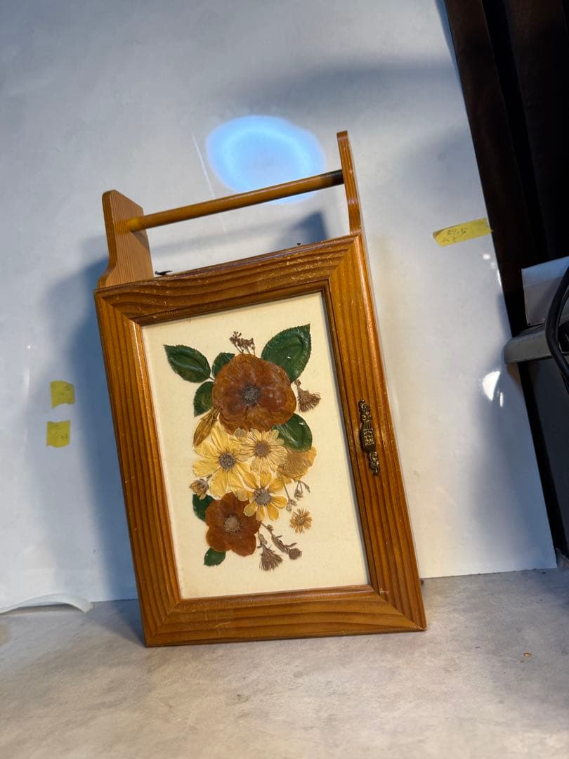 イタリア製 押し花アート 木製ミラー収納 薄型ペーパーオーガナイザー