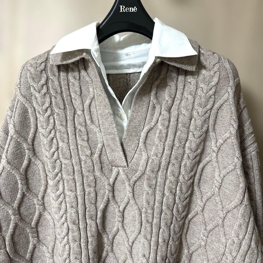 週末限定　ほぼ未使用　Arpege story シャツドッキングケーブルニット