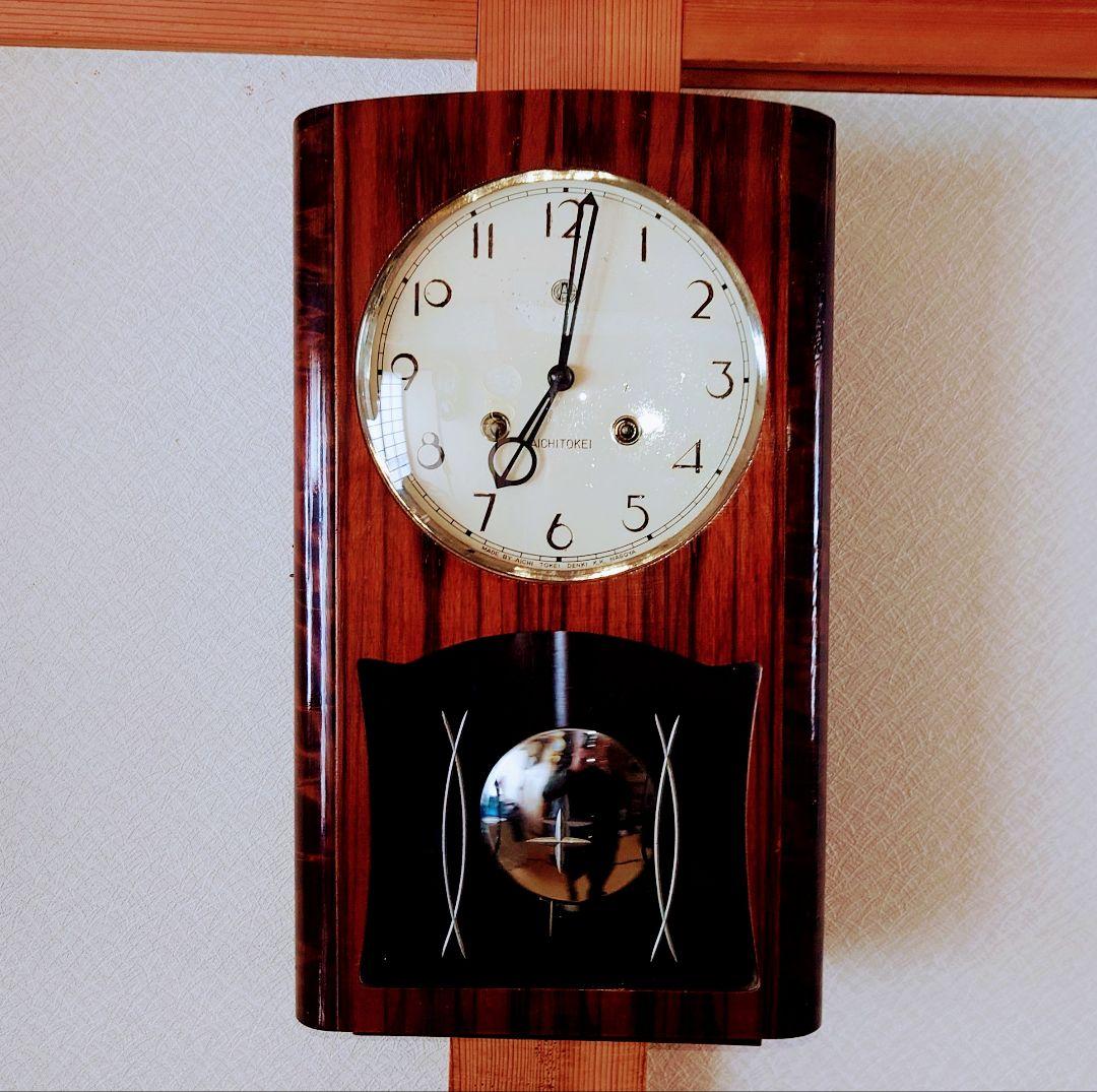 〈完動・美品〉愛知時計　箱型ゼンマイ振り子時計　古時計ボンボン時計