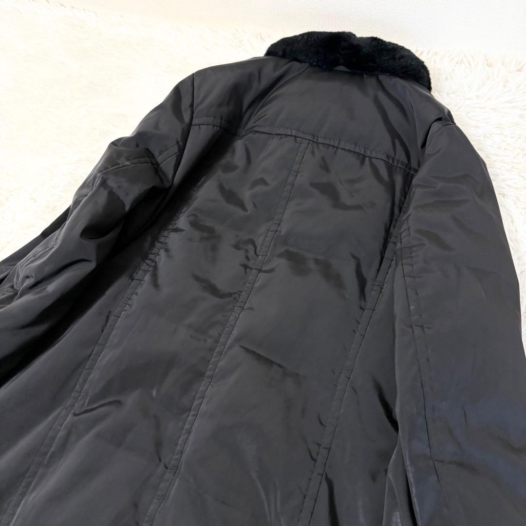 2XLサイズ バーバリー ノバチェック ロングダウンコート ラビットファー 黒