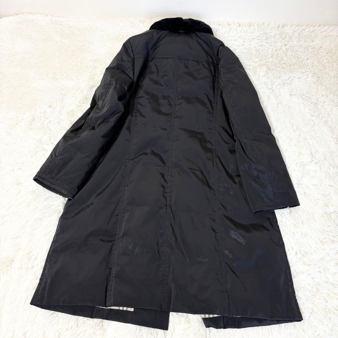 2XLサイズ バーバリー ノバチェック ロングダウンコート ラビットファー 黒