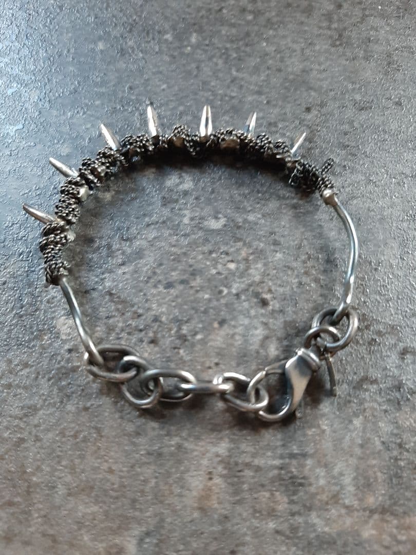 エマニュエルシルバー925スパイクバングルブレスレット