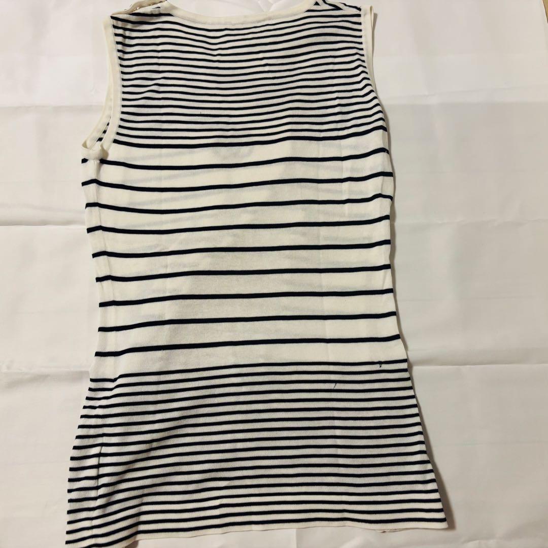 CHANEL ノースリーブ　コットン　ホワイト×ブラック　ボーダー　トップス