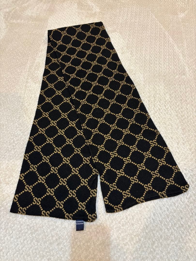 【美品】OLD STUSSY ロゴ モノグラムマフラー 黒