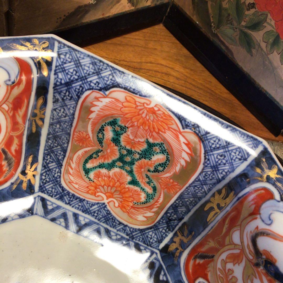 388 古伊万里 極上献上手 鳳凰 に花尽くし紋様 8角書き分け鉢 1客