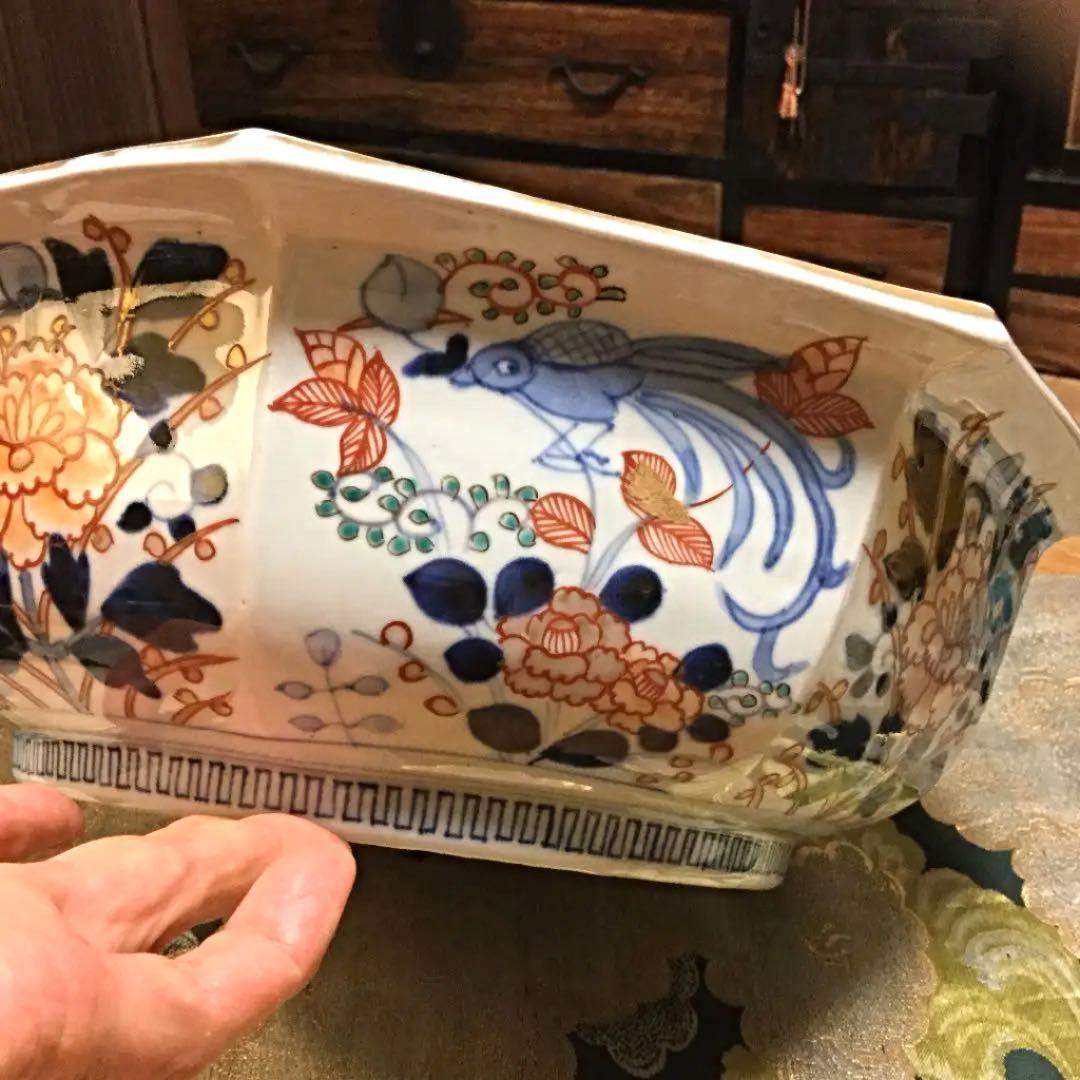 388 古伊万里 極上献上手 鳳凰 に花尽くし紋様 8角書き分け鉢 1客