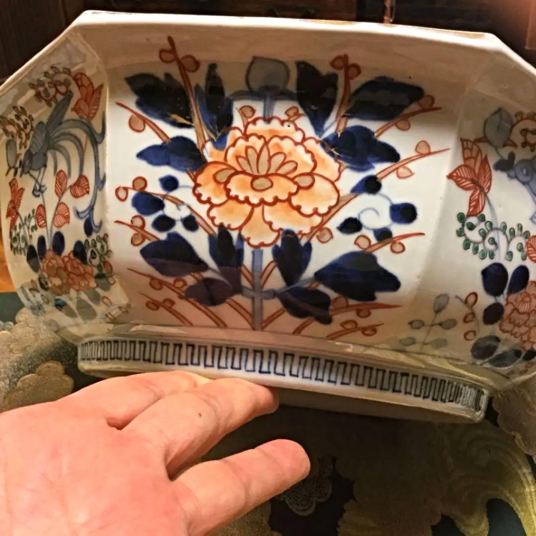 388 古伊万里 極上献上手 鳳凰 に花尽くし紋様 8角書き分け鉢 1客