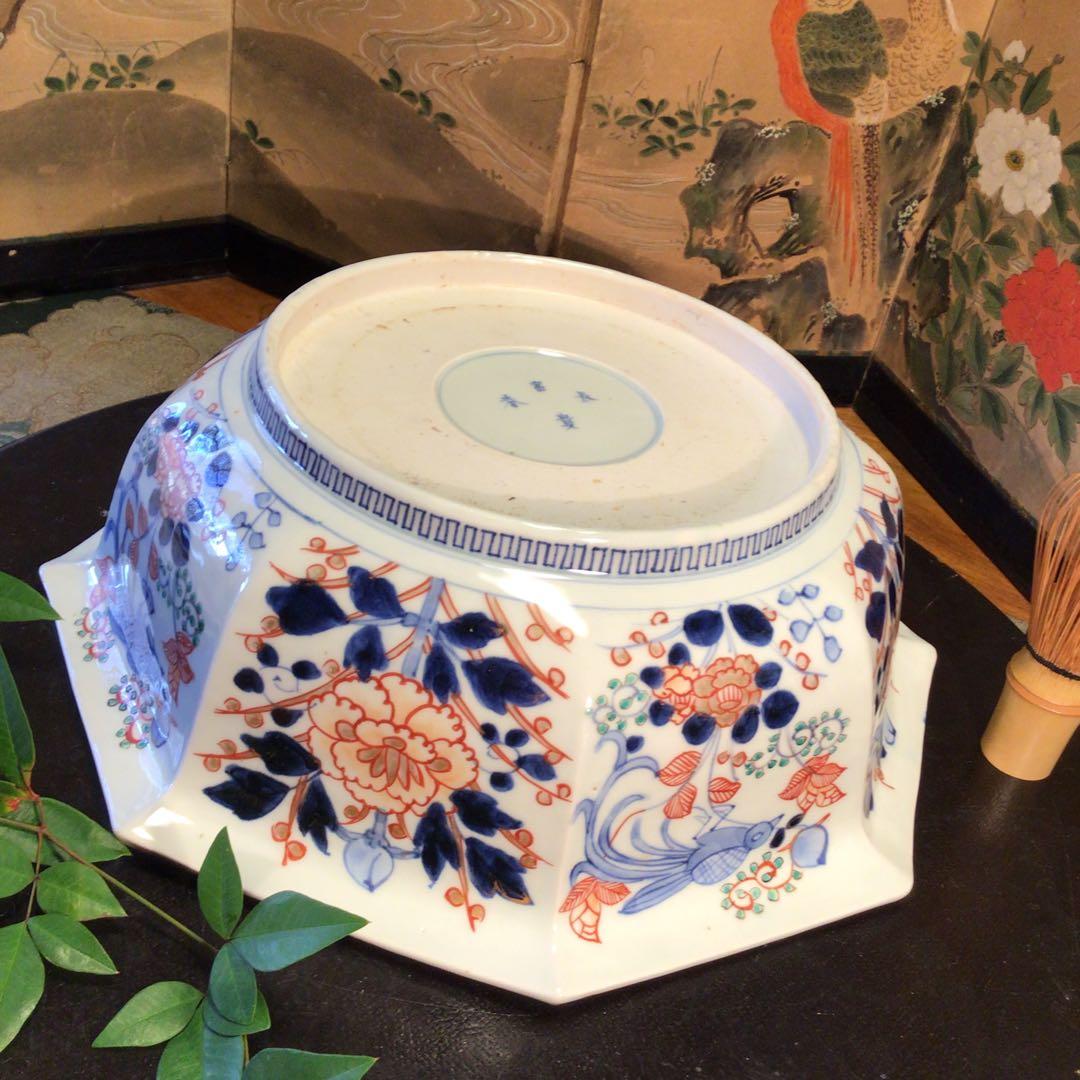 388 古伊万里 極上献上手 鳳凰 に花尽くし紋様 8角書き分け鉢 1客