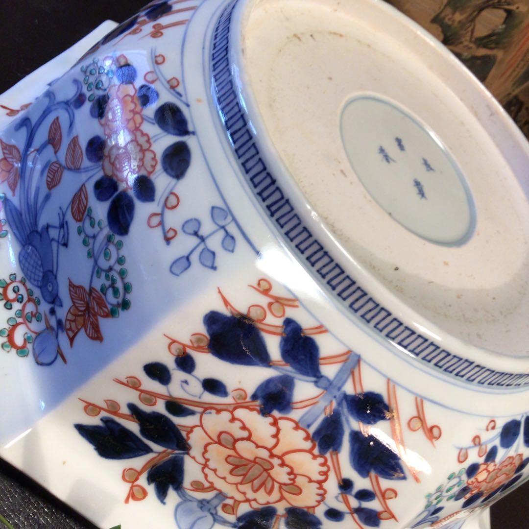 388 古伊万里 極上献上手 鳳凰 に花尽くし紋様 8角書き分け鉢 1客