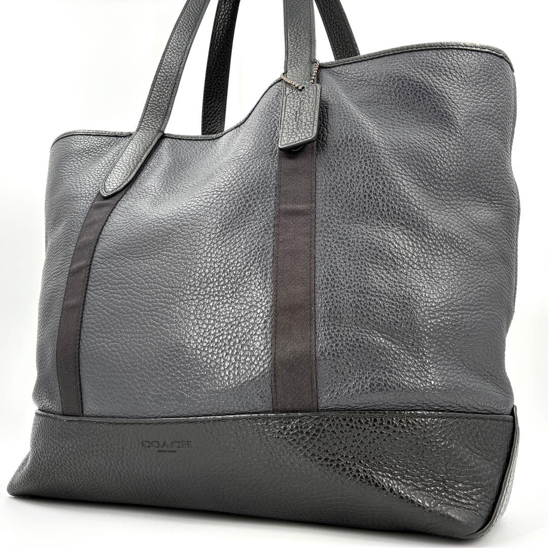 美品 COACH コーチ トートバッグ A4収納 シボ革 レザー ブラック 黒色