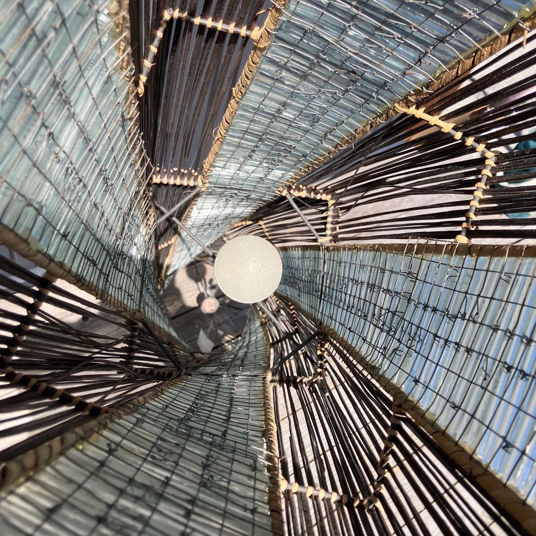 昭和レトロ 和風 竹 ガラス製スタンドライト シェードランプ フロアライト