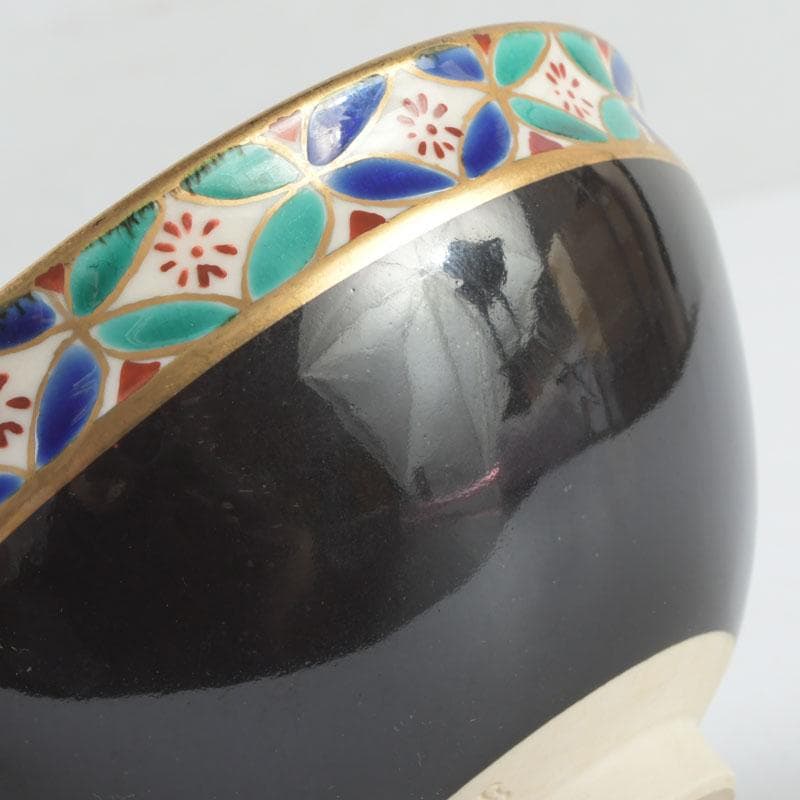 茶道具　京焼　平安　紫雲造　色絵　黒仁清七宝文　数茶碗　六客　V　9471