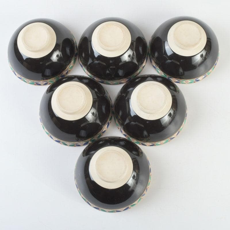 茶道具　京焼　平安　紫雲造　色絵　黒仁清七宝文　数茶碗　六客　V　9471