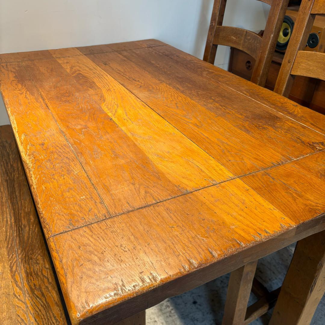 M♦年始Sale東名　希少　アンティーク オーク　総無垢ダイニング4点セット