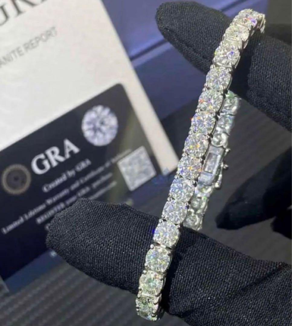 【話題沸騰】10ctモアサナイト S925テニスチェーンブレスレット／証明書付