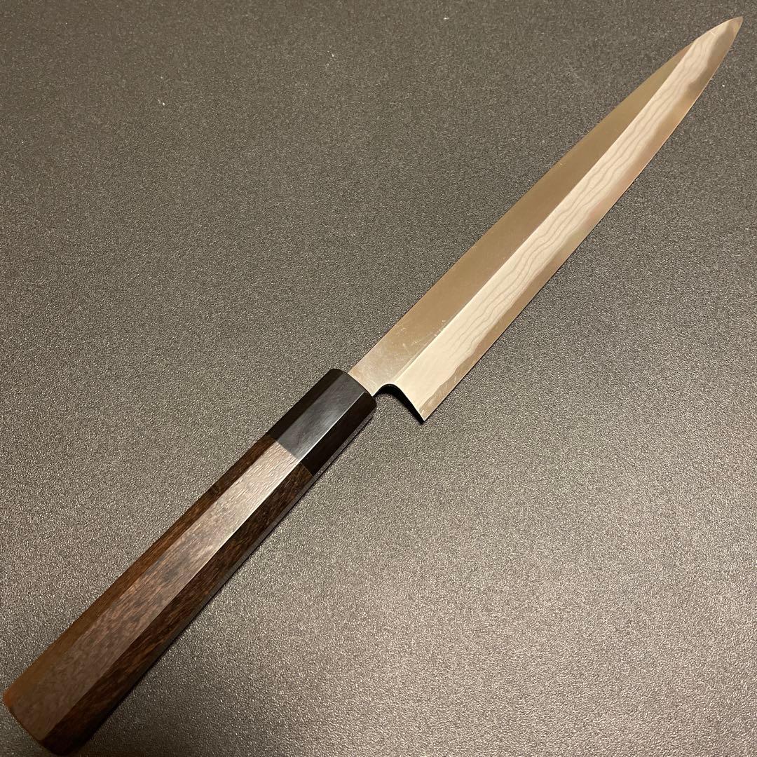 刺身包丁　積層　白ニ鋼　柳刃　8寸 刃渡り　約243mm 黒檀八角柄