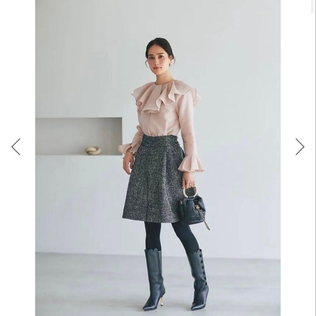 新品！セブンテン♡ツイード　ハイウエスト　フレアキュロット　ヘリンボーン　XS