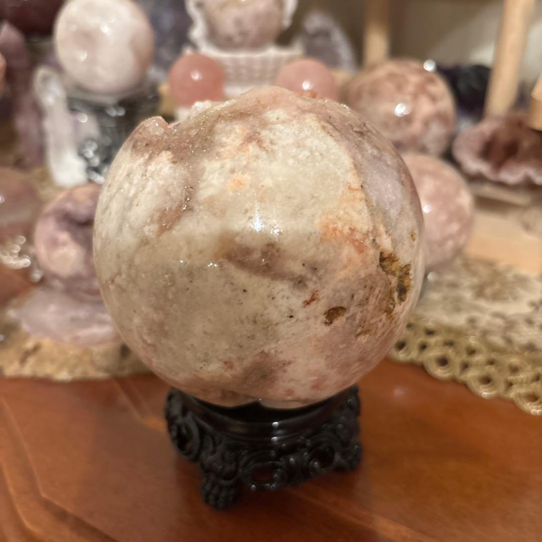 天然石♡美品♡ピンクアメジスト♡スフィア♡大きめ♡台座付き♡