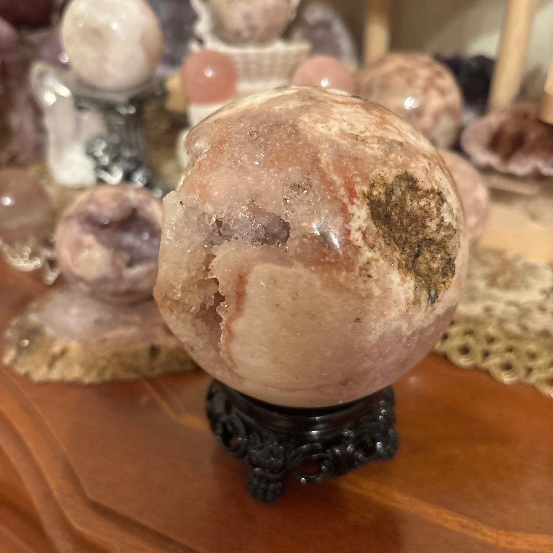 天然石♡美品♡ピンクアメジスト♡スフィア♡大きめ♡台座付き♡
