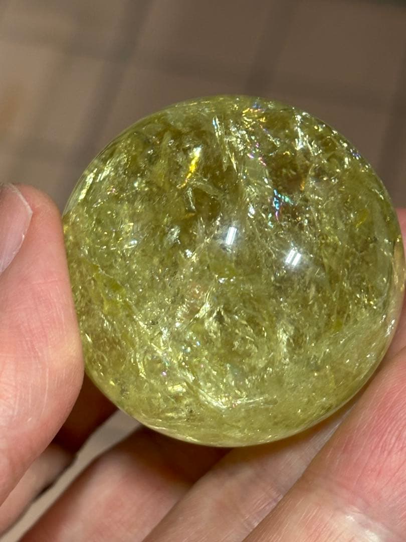 虹満タン　爆虹シトリンスフィア　丸玉4.22cm 煌びやか　シトリン