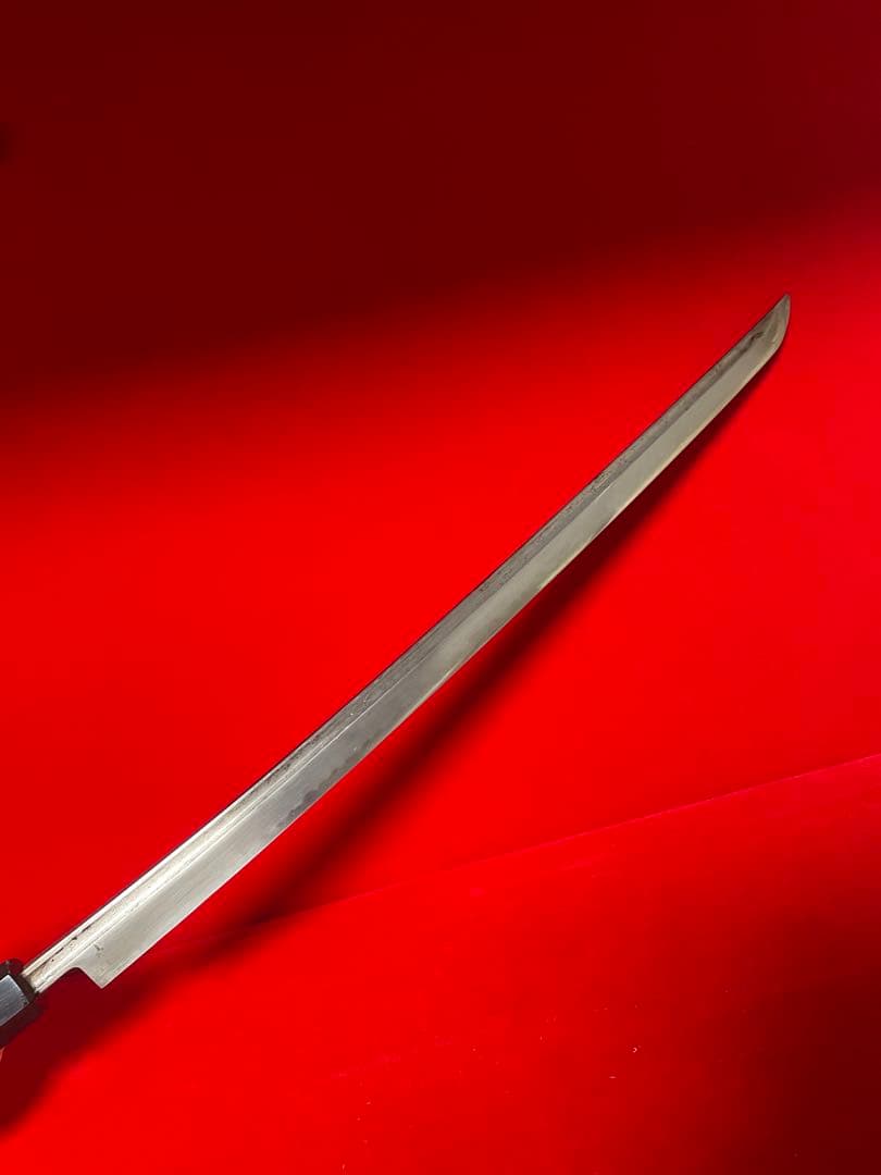 No.01367 包丁　マグロ包丁　先丸筋　両刃　玉鋼製　刃文綺麗　未使用品