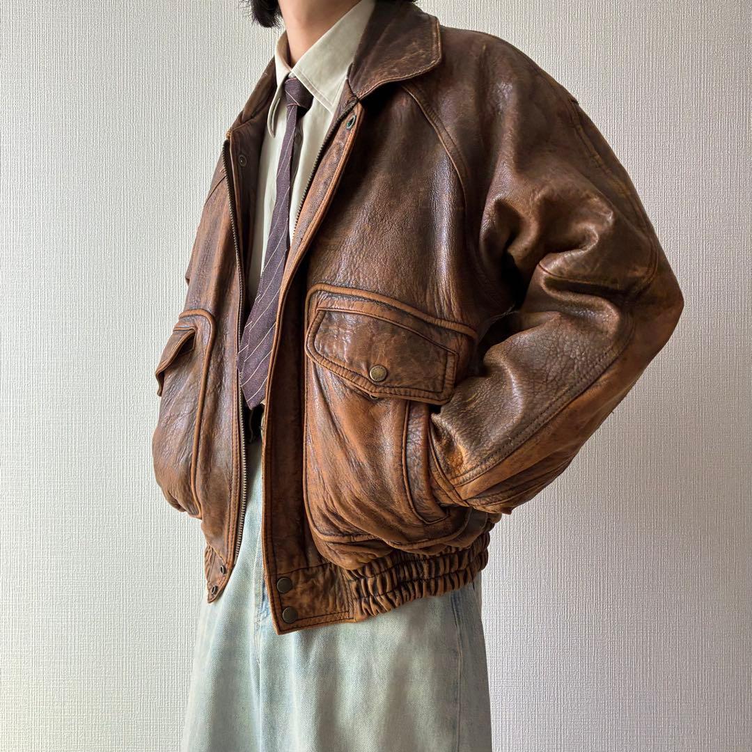 80's ヴィンテージ レザー ボンバージャケット ブラウン A-2 G-1