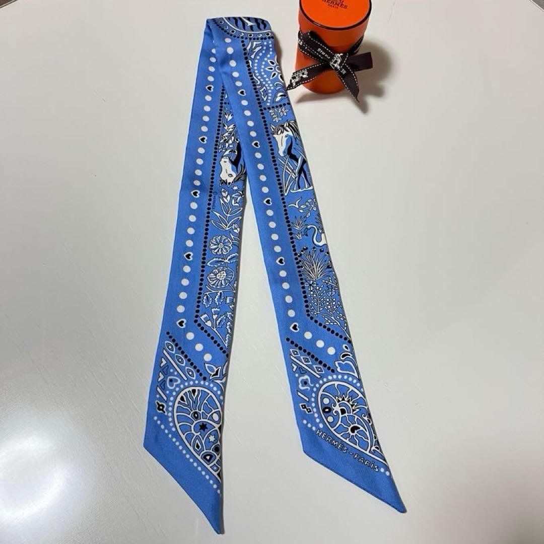 【美品】エルメス★HERMES★ツィリー★ブルー ホワイト★ツイリー★バンダナ柄