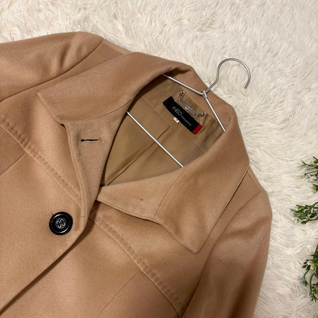 【極美品✨カシミヤ100%】INED バックベルト付 ロングデザインコート 9号