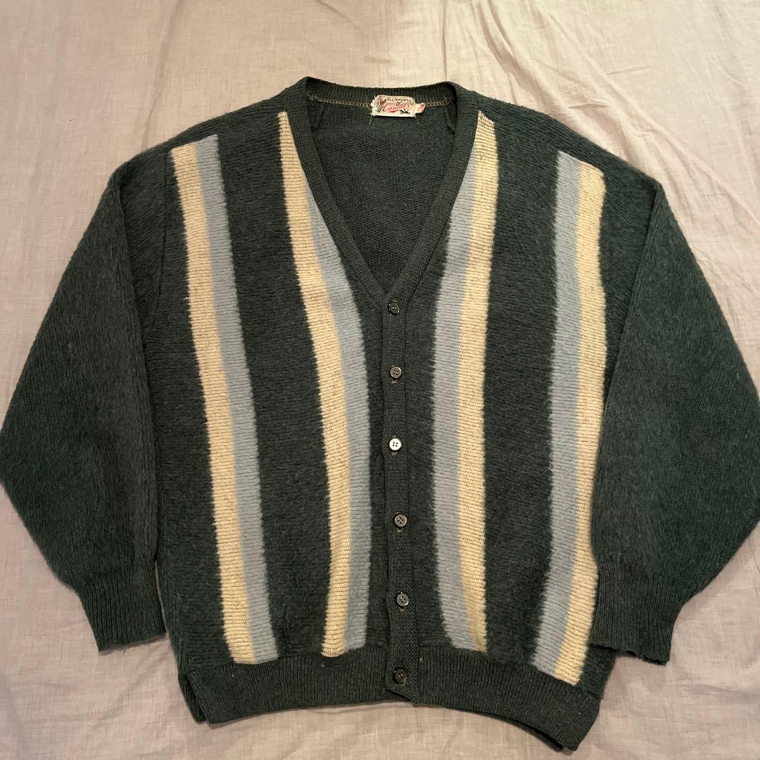 【60s】モヘアカーディガンALL SPORTS グリーン ストライプ