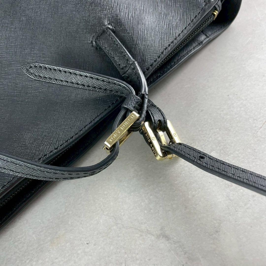 美品✨A4可 トリーバーチ トートバッグ オールレザー 肩掛け ロゴ金具 黒