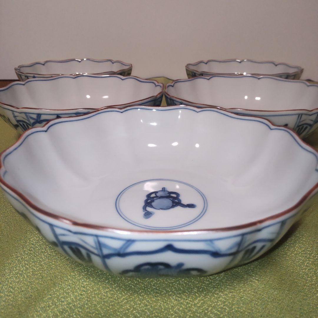 九谷焼　香祥窯　染付　宝尽くし 小鉢 中皿　 八角皿 輪花 手描き 未使用品