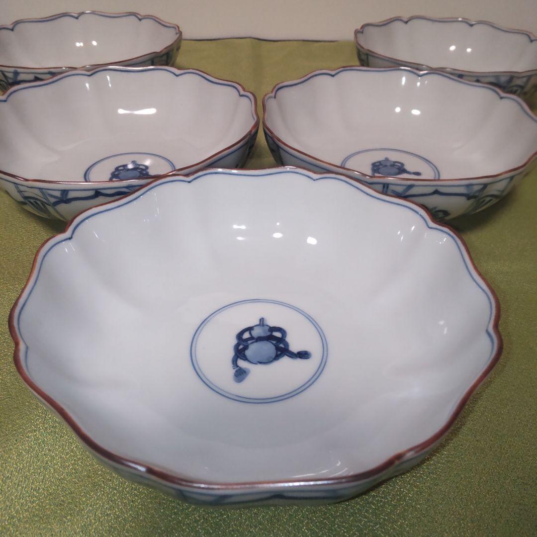 九谷焼　香祥窯　染付　宝尽くし 小鉢 中皿　 八角皿 輪花 手描き 未使用品