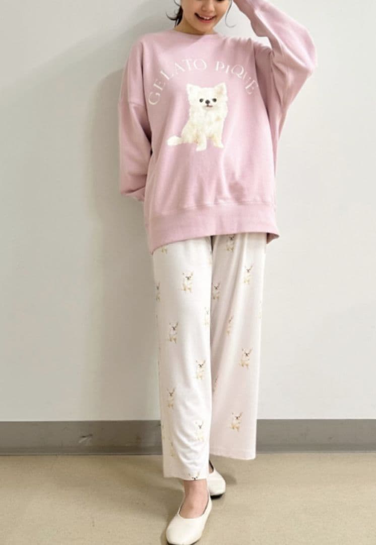 ジェラートピケ　DOG柄　チワワ　セットアップ　プルオーバー・パンツ