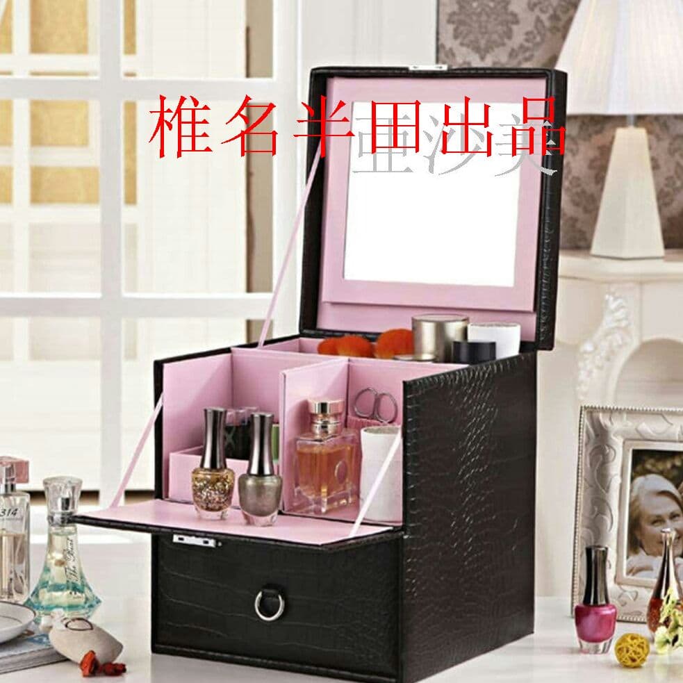 化粧品収納ボックス 化粧鏡付きメイクボックス 木製 引き出し ワニ紋 おしゃ^