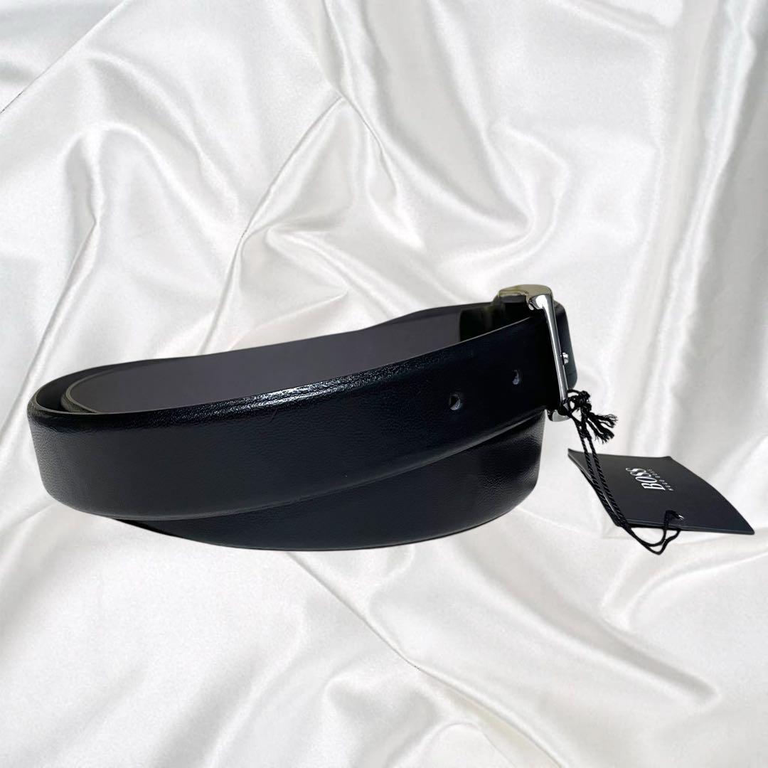 【HUGO BOSS】美品 本革 レザー ドレス ブラック 黒 100cm以上