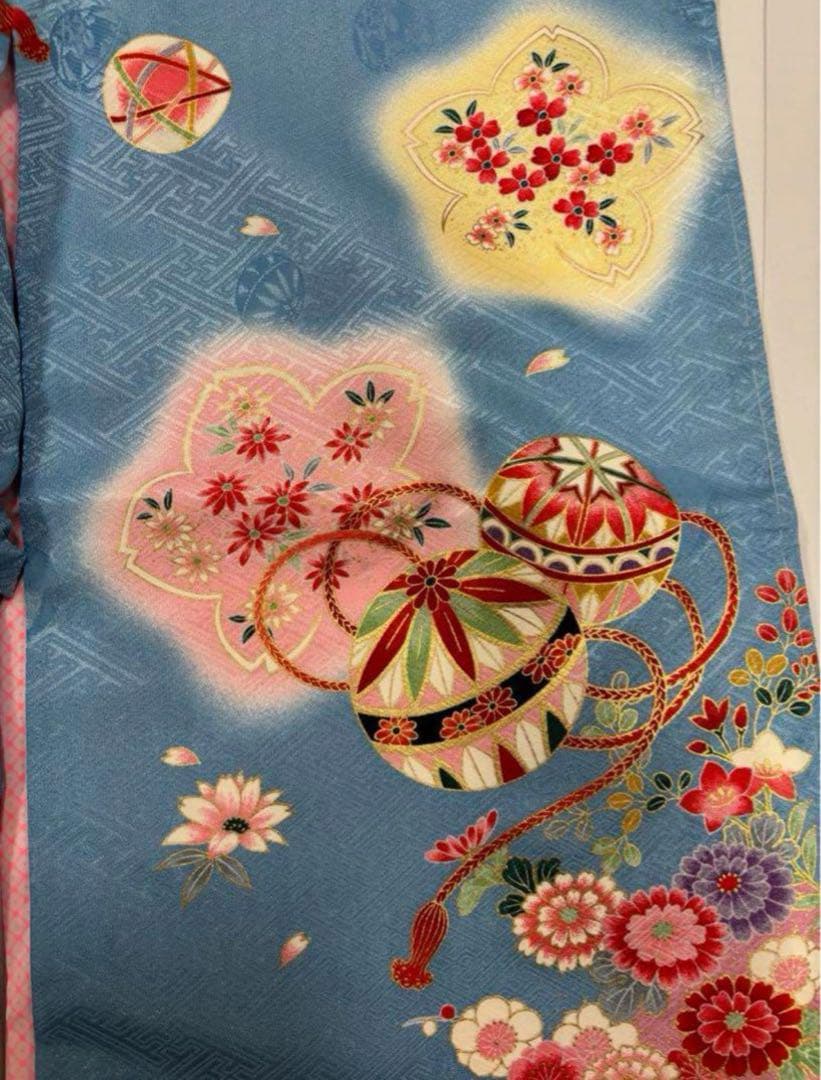 七五三　3歳女の子　新品　着物２点セット　人気の水色　ピンク　手鞠　桜　日本製