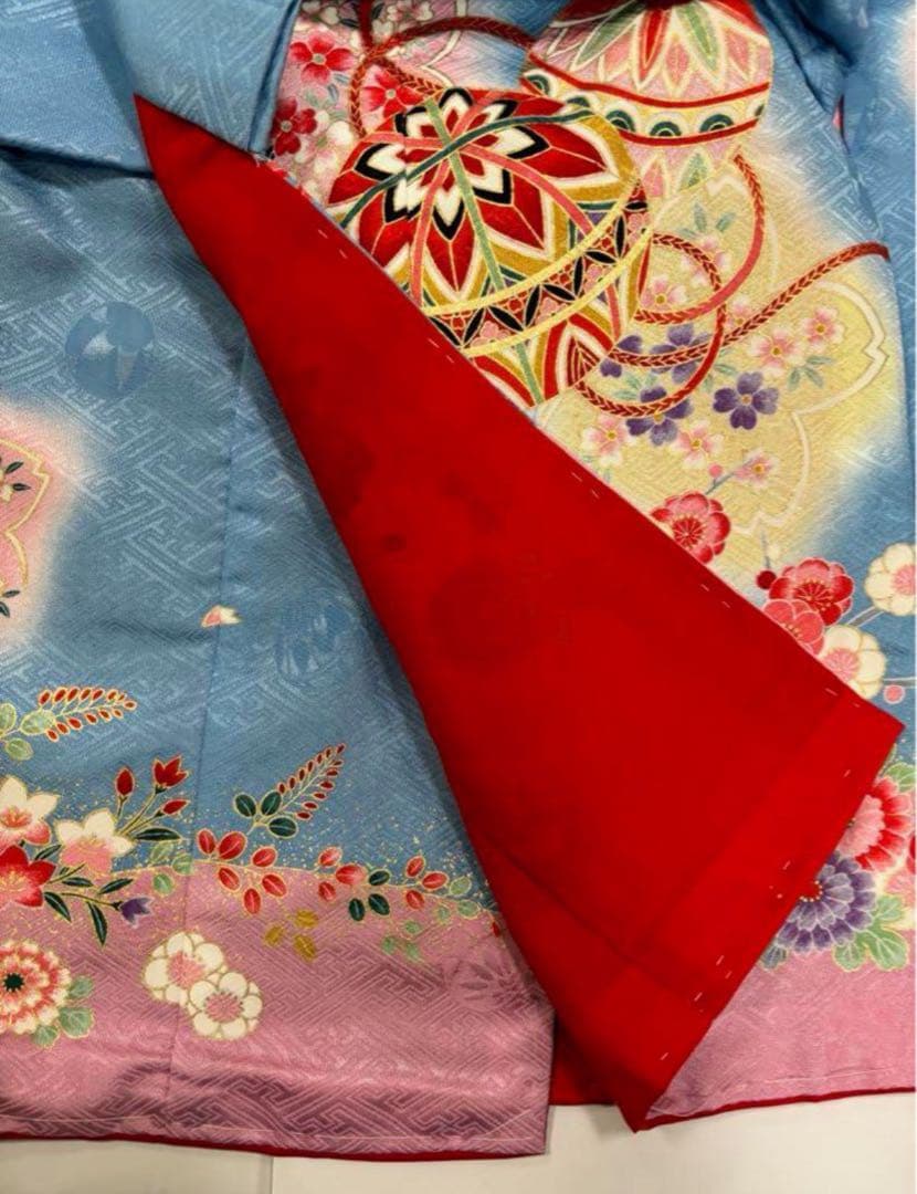 七五三　3歳女の子　新品　着物２点セット　人気の水色　ピンク　手鞠　桜　日本製