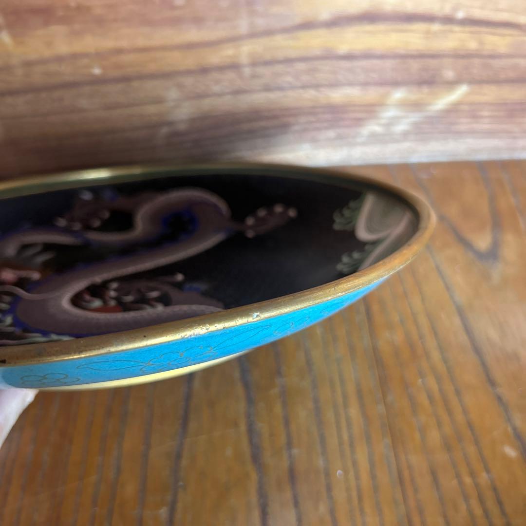 時代物 七宝皿 七宝焼 龍 縁起物 絵皿 置物