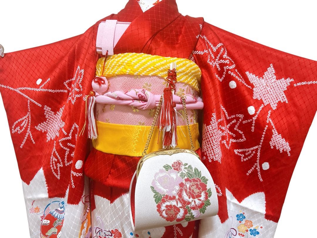 上質正絹フルセット♡七五三　7歳　女の子　一式　絞り　赤系　ピンク