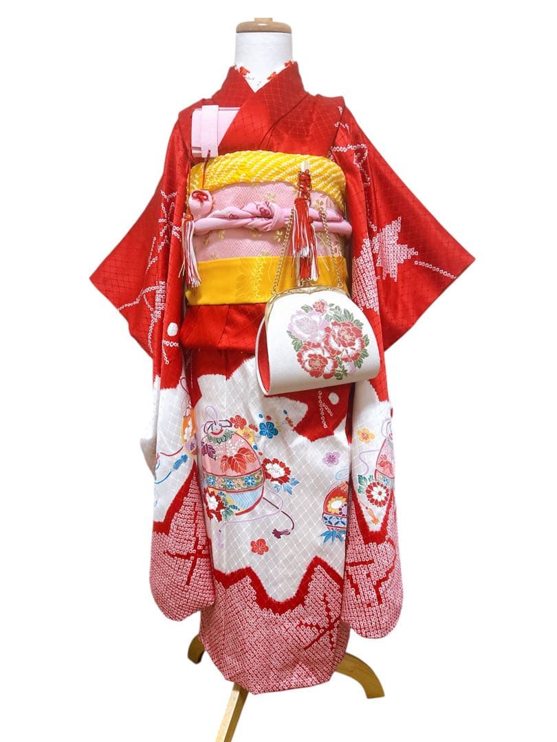 上質正絹フルセット♡七五三　7歳　女の子　一式　絞り　赤系　ピンク